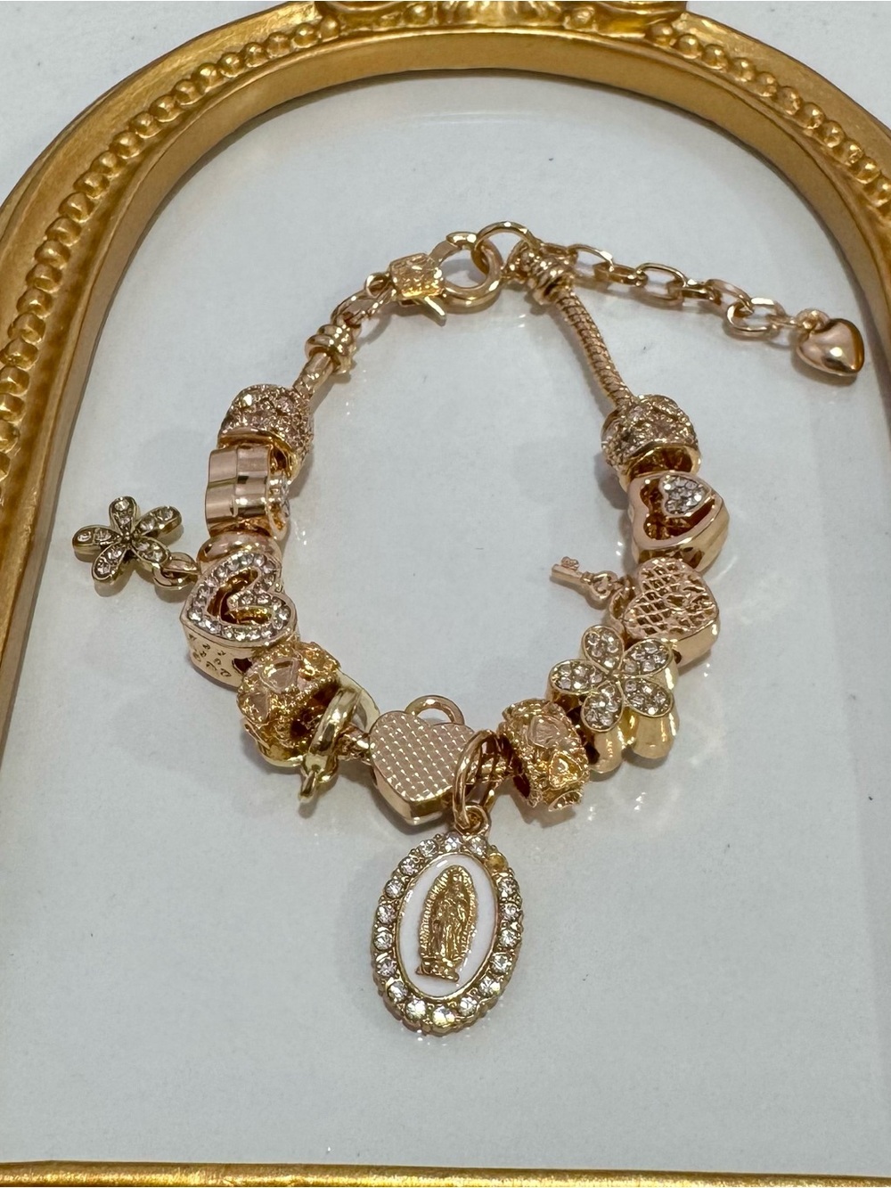New Gold Religious Charm Bracelet 7 inches plus extender
